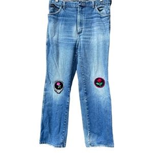 Wrangler Denim Vintage Distressed Jeans Patched with Grateful Dead Patches